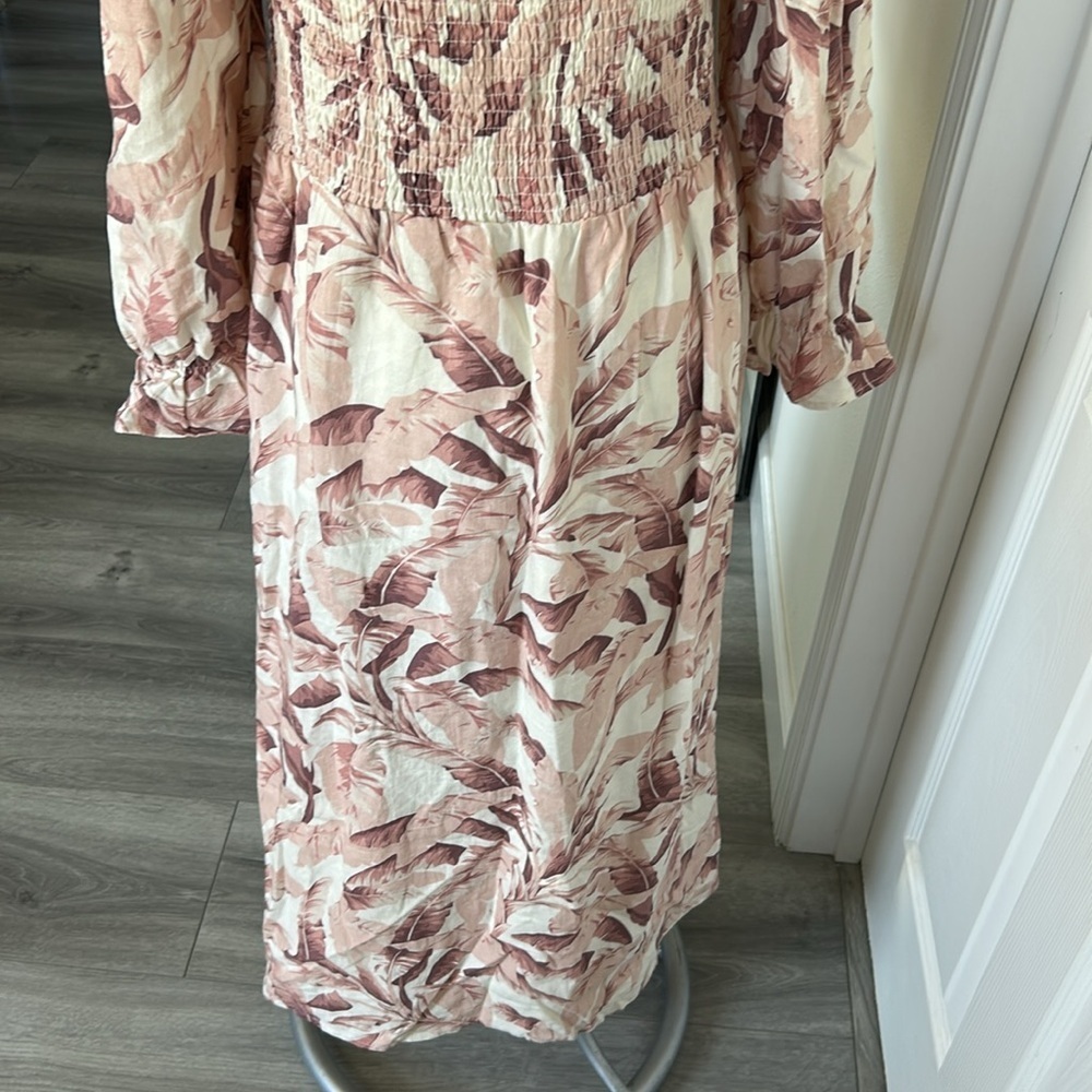 House of Harlow 1960 Linen Blend Midi Dress Pink White Palm Print Size Medium - Picture 8 of 14